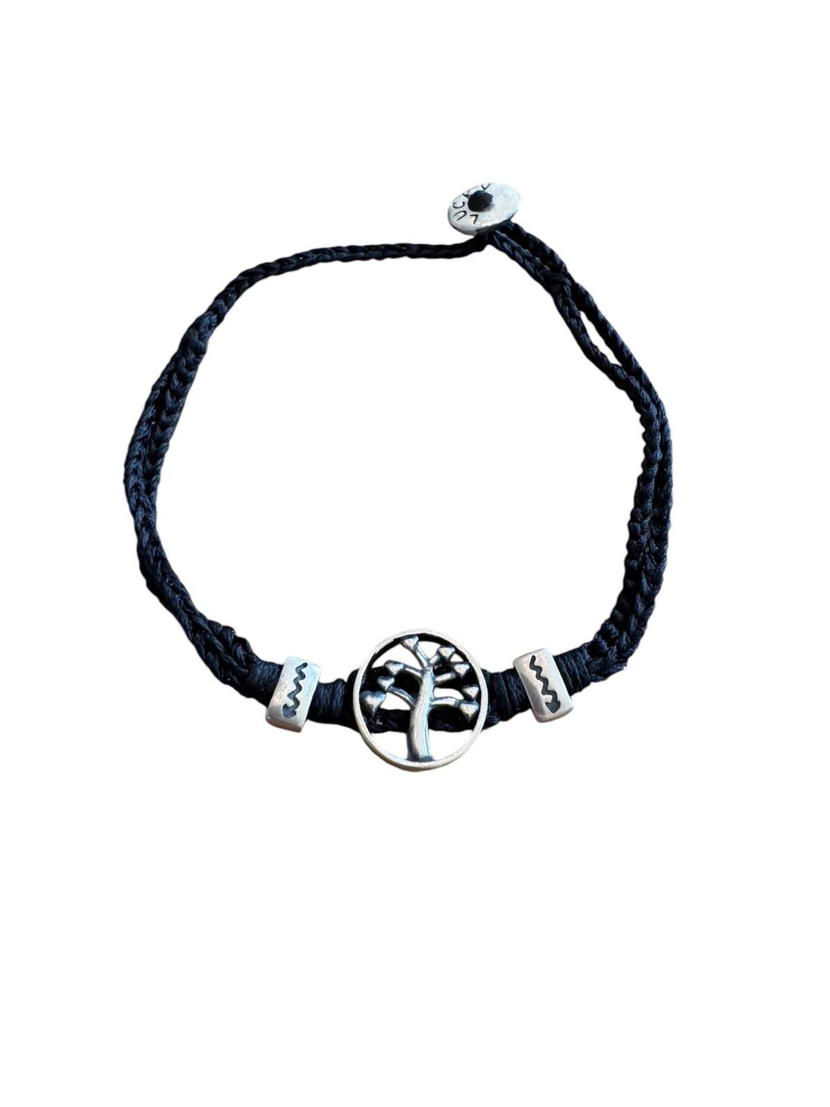 925 Sterling Silver Tree of Life Charm Hand Knitted Bracelet