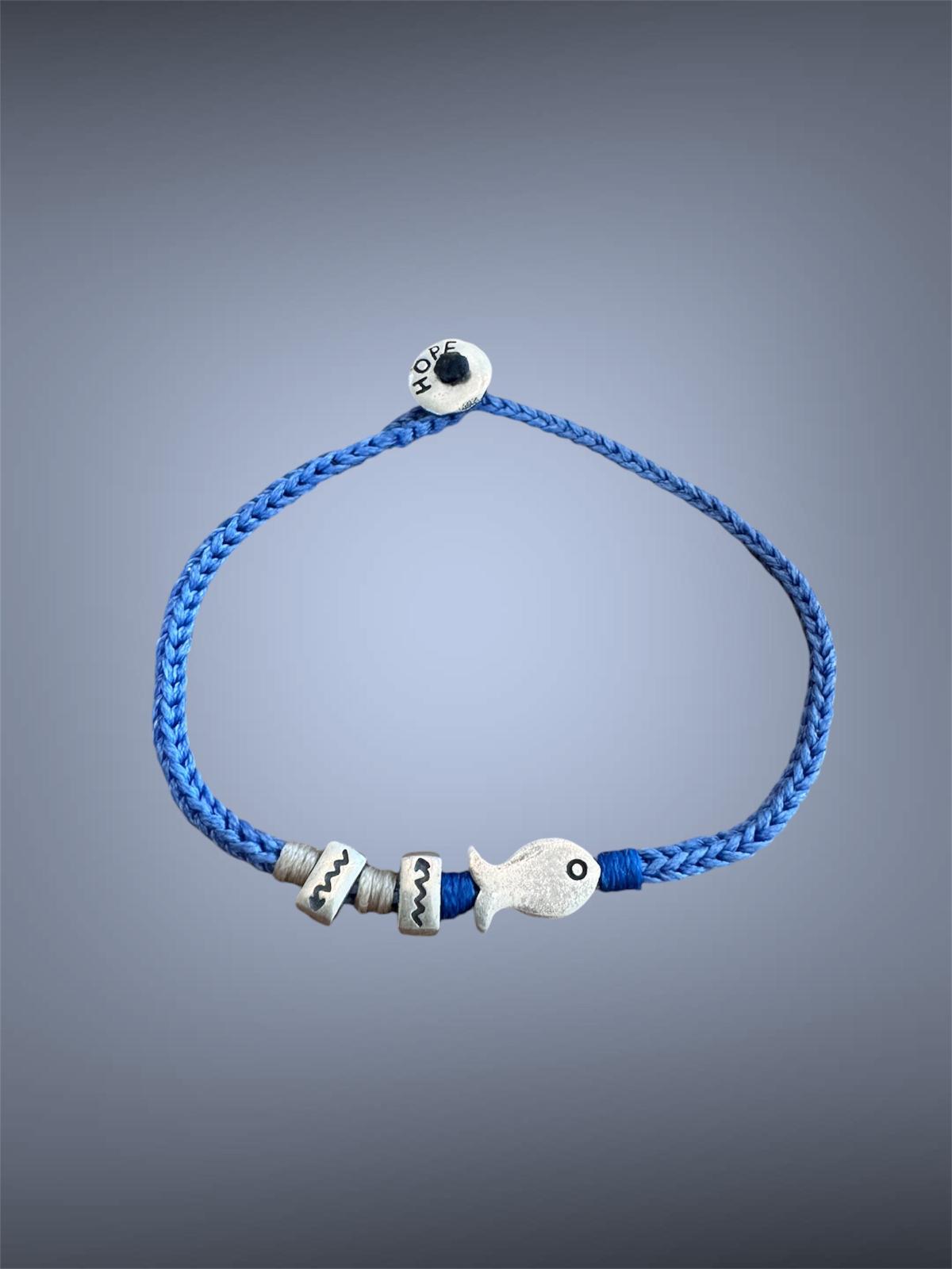 Hand Knitted 925 Sterling Silver Ihthis Charm Bracelet
