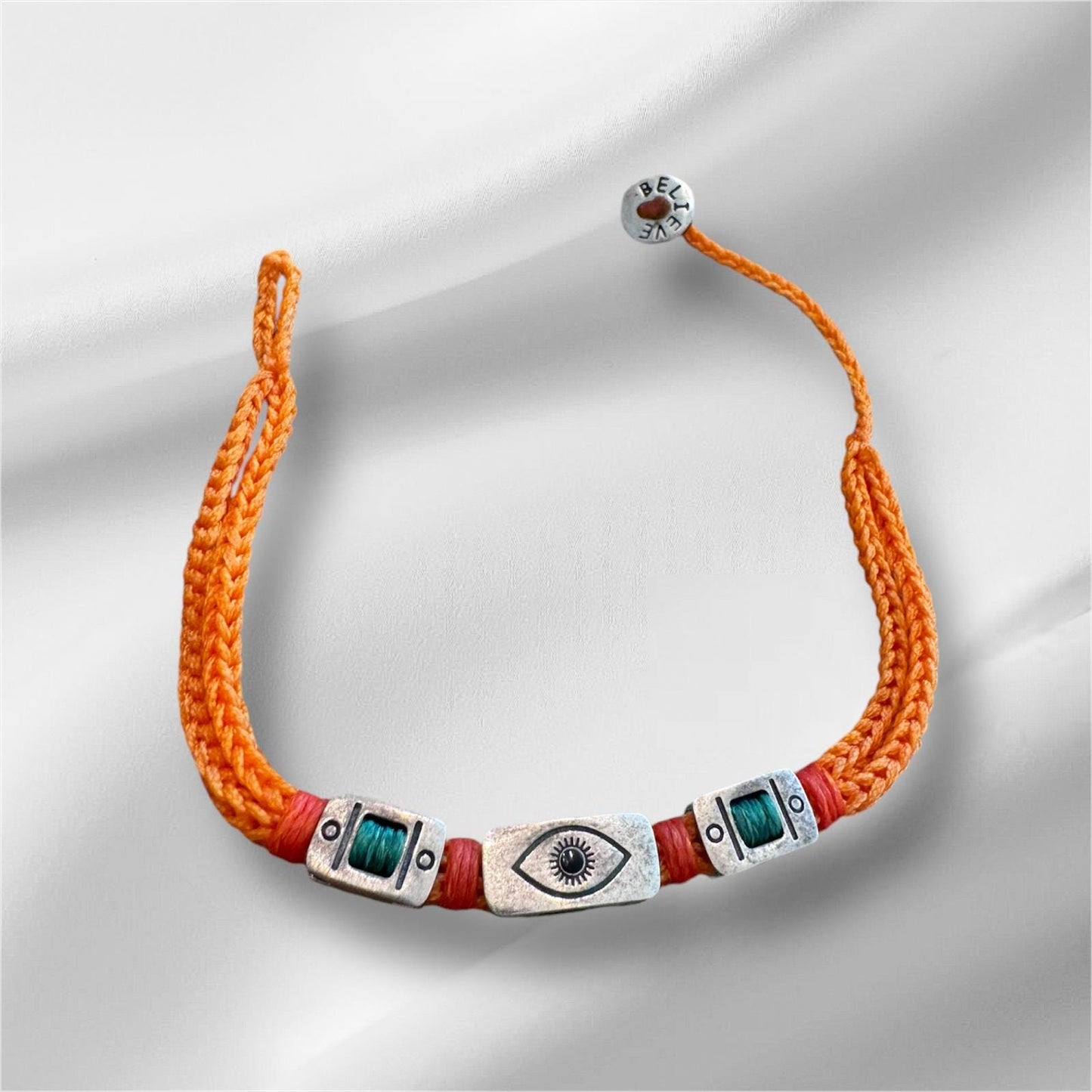 Evil Eye - 925 S. Silver Charm Hand Knitted Bracelet