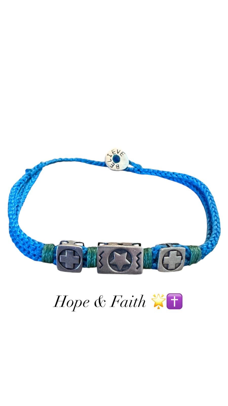 Hand Knitted 925 Sterling Silver Hope & Faith Charm Bracelet