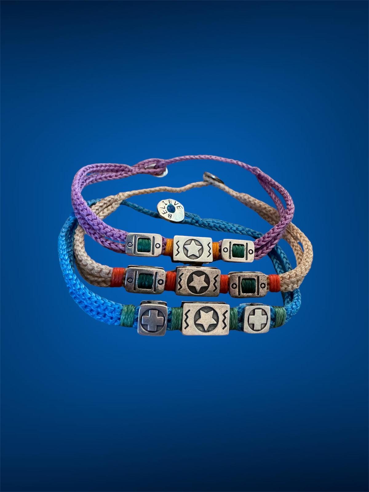 Hand Knitted 925 Sterling Silver Hope & Faith Charm Bracelet