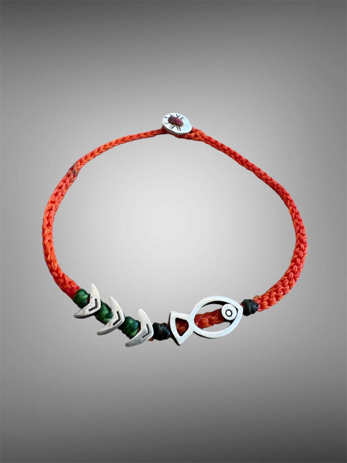 Lucky Fish - 925 S. Silver Charm Hand Knitted Bracelet