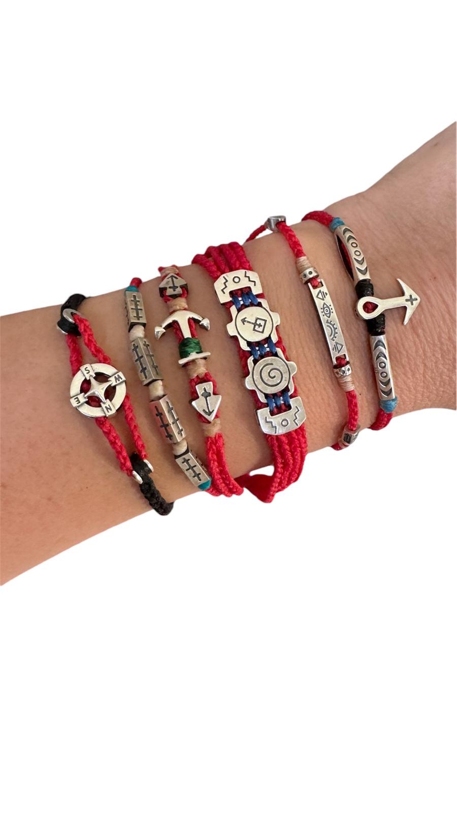 Hand Knitted  925 Sterling  Silver Symbols Combination Charm Bracelet