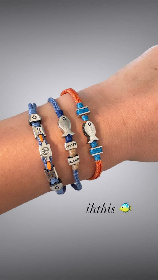 Hand Knitted 925 Sterling Silver  Ihthis  Charm Bracelet