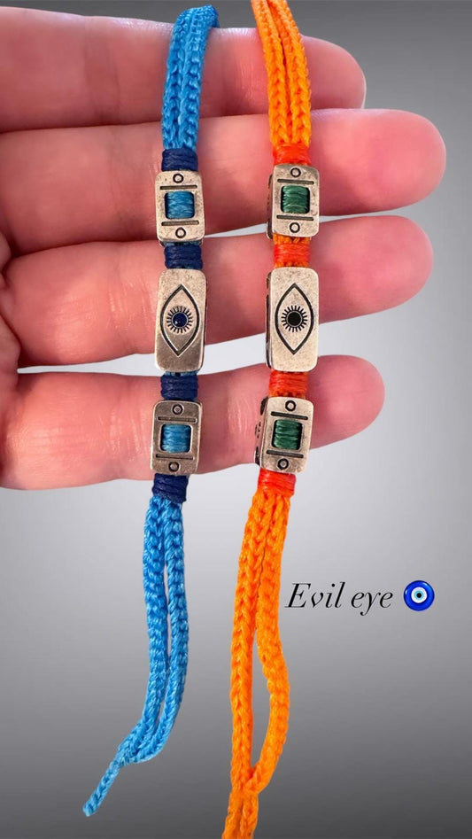 Evil Eye  - 925 S. Silver Charm Hand Knitted Bracelet