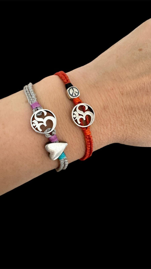 Hand Knitted  925 Sterling Silver Ohm Charm  Bracelet