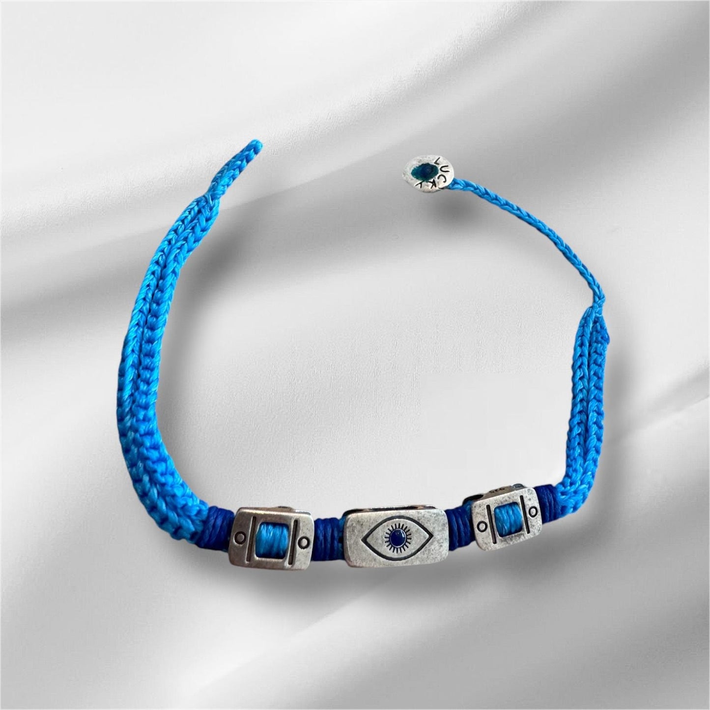 Evil Eye  - 925 S. Silver Charm Hand Knitted Bracelet